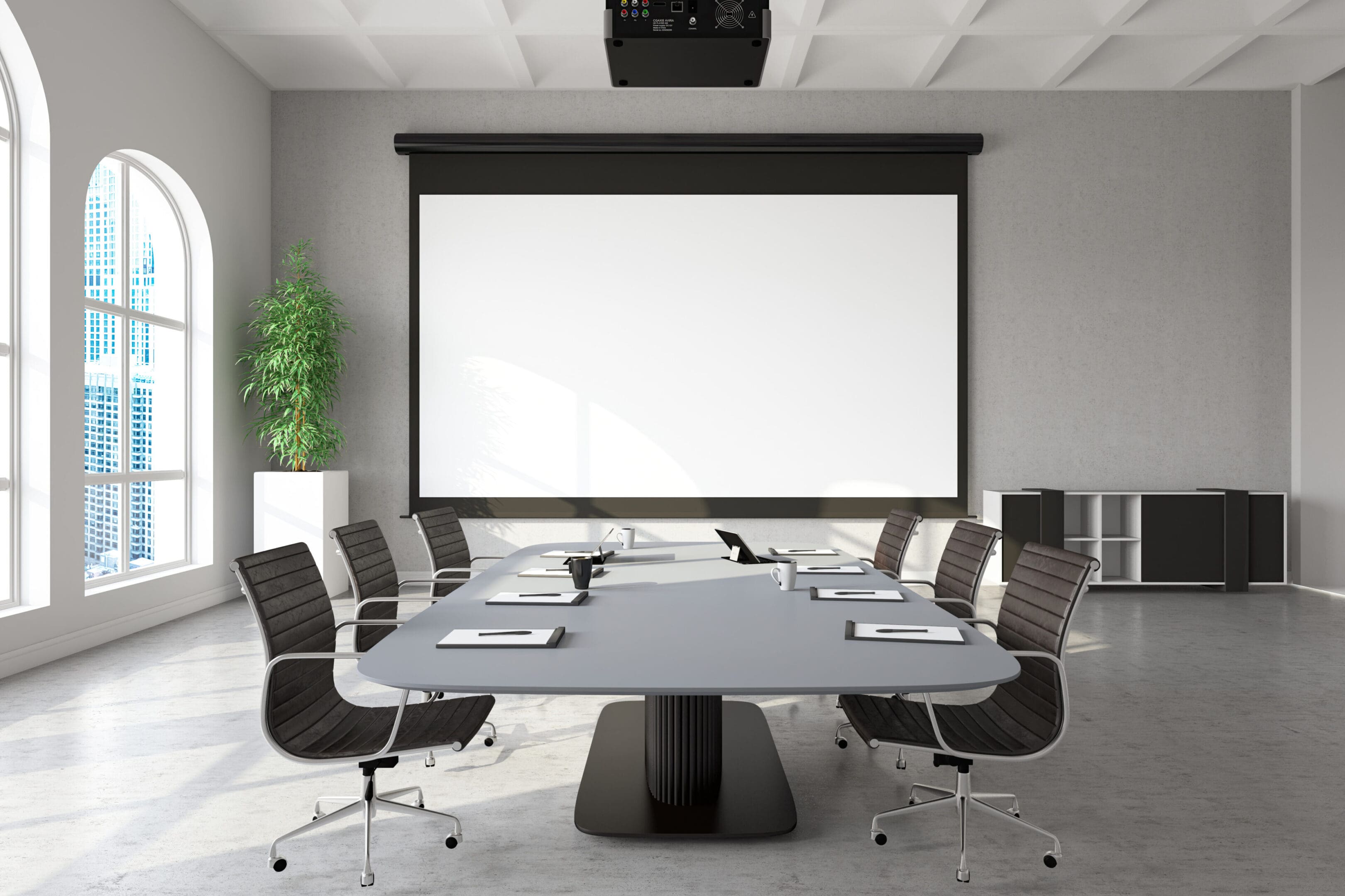 Modern Office Conference Room with a Empty Mockup Screen . 3D Render